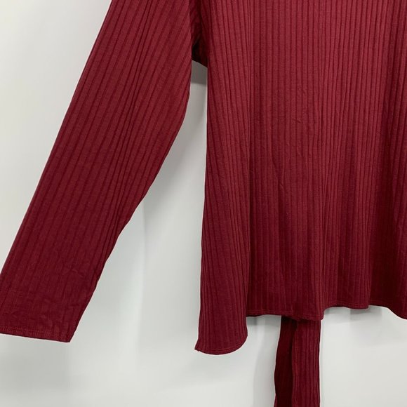 Eloquii Top Red Ribbed Knit Long Sleeve Scoopneck Tie Waist - Picture 10 of 10